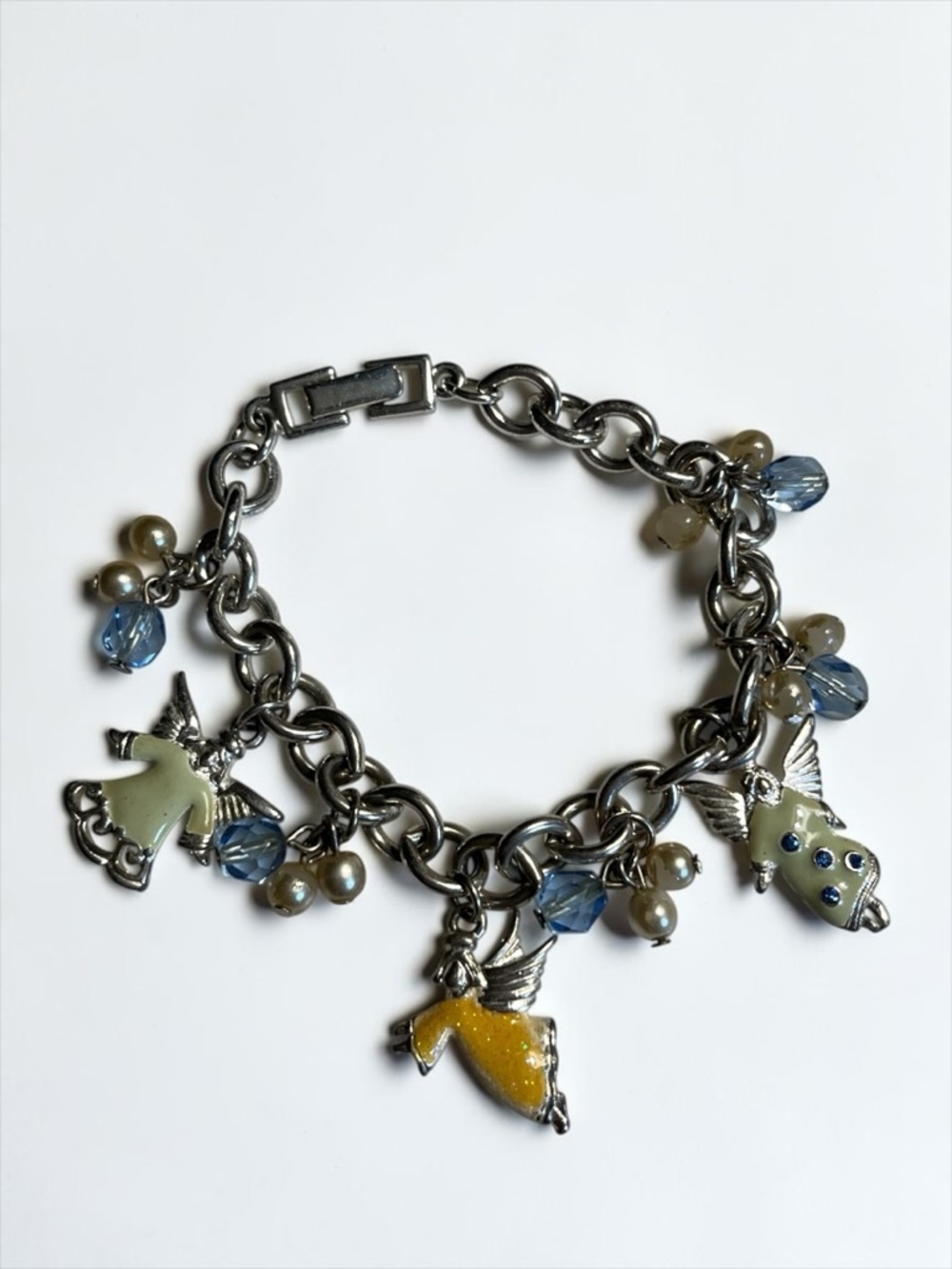 🍭5 for $20🍭 Silver Tone Faux Pearl Angel Charm Bracelet CC Z